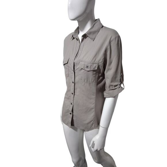 James Perse Womens 3 Large Roll Tab Contrast Panel Luxury Prep Old Money Shirt - Picture 7 of 13